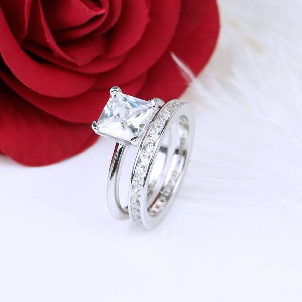 Fabulous Cubic Zirconia S925 Sterling Silver Females Ring Set For Valentine'S Day