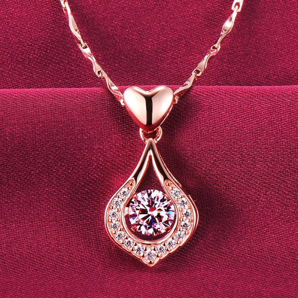Delicate Heart Shape Rose Gold Color ESCVD Diamonds Fashionable Gift Necklaces For Her