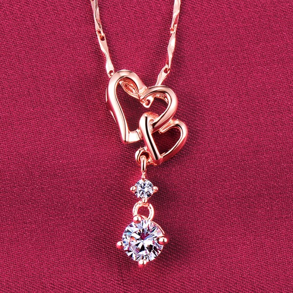 Two Hearts Tied Together 0.5 Carat Rose Gold Color ESCVD Diamonds Fashionable Women Necklaces Gift Necklaces