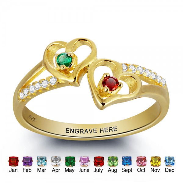 Gold Birthstone Rings Mothers Rings 1157 Sterling Silver Personalized Birthstone Family Cubic Zirconia Ring Mother's Day Gift