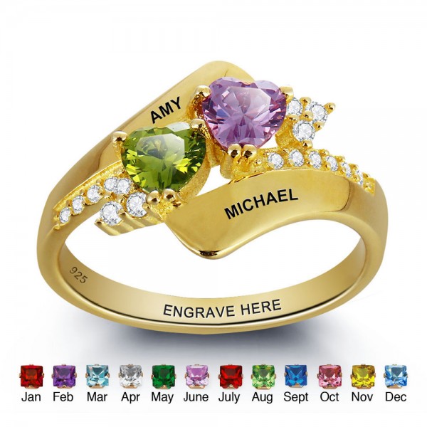 Gold Birthstone Rings Mothers Rings 1156 Sterling Silver Personalized Birthstone Family Cubic Zirconia Ring Mother's Day Gift