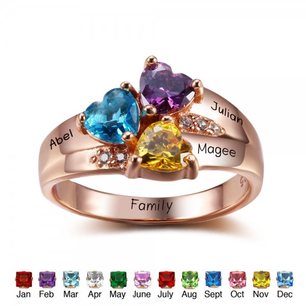 Rose Gold Birthstone Rings Mothers Rings 1133 Sterling Silver Personalized Birthstone Family Cubic Zirconia Ring Mother's Day Gift
