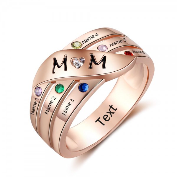 Rose Gold Birthstone Rings Mothers Rings 925 Sterling Silver Personalized Birthstone Family Cubic Zirconia Ring Mother's Day Gift