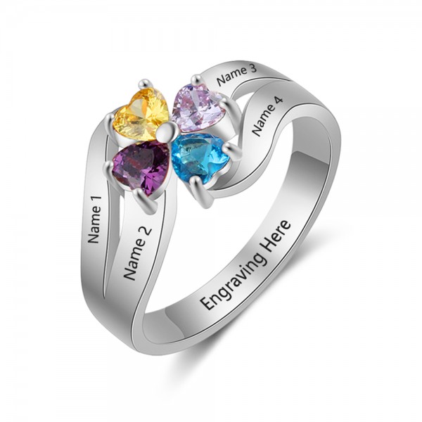 Birthstone Rings Mothers Rings 925 Sterling Silver Personalized Birthstone Family Cubic Zirconia Ring Mother's Day Gift