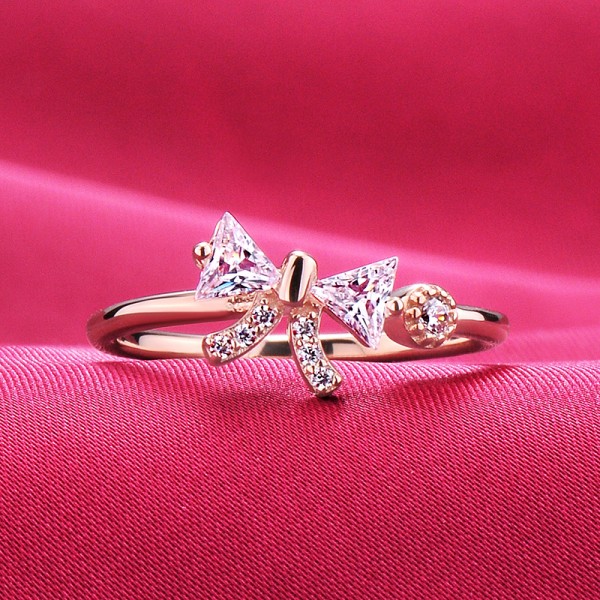 0.2 Carat Rose Gold Color Bow Shape ESCVD Diamonds Lovers Ring Wedding Ring Women Openning Ring