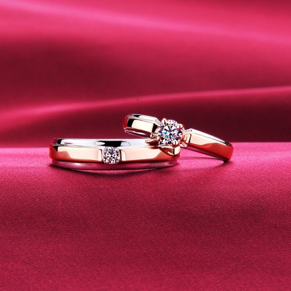 Rose Gold Color Four Claw Advanced ESCVD Diamonds Lovers Rings Wedding Rings Couple Rings