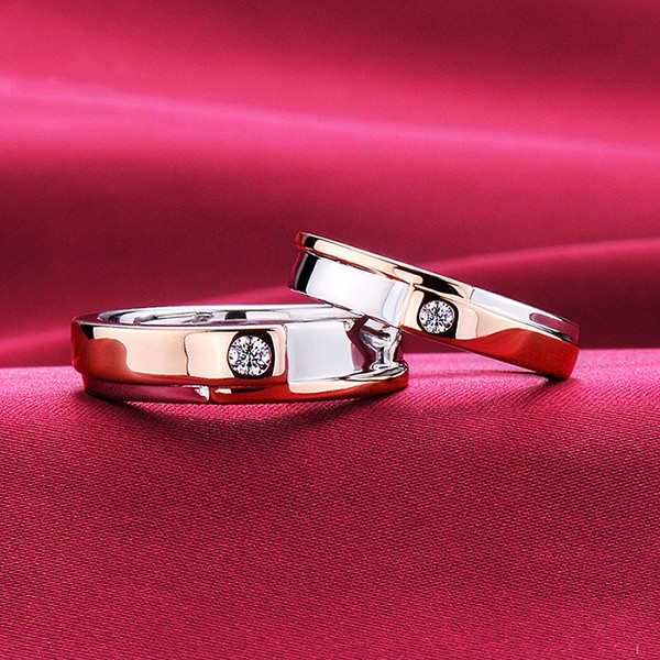 Rose Gold Color Delicate Diamonds ESCVD Diamonds Lovers Rings Wedding Rings Couple Rings