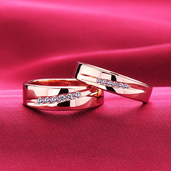 The Line Of Love Rose Gold Color ESCVD Diamonds Lovers Rings Wedding Rings Couple Rings