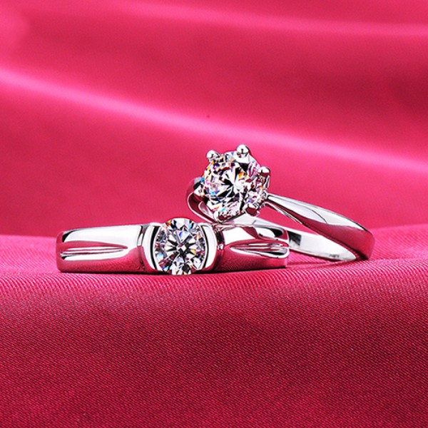 Simple Design Six Claw ESCVD Diamonds Lovers Rings Wedding Rings Couple Rings