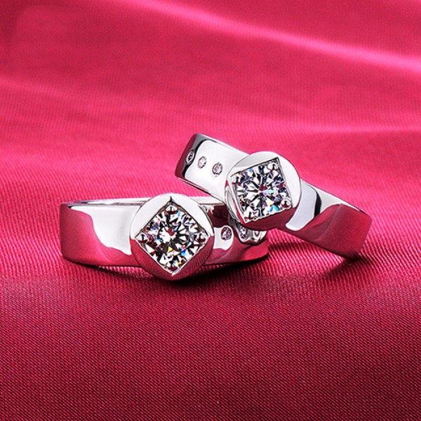 Diamond Shape ESCVD Diamonds Lovers Rings Wedding Rings Couple Rings