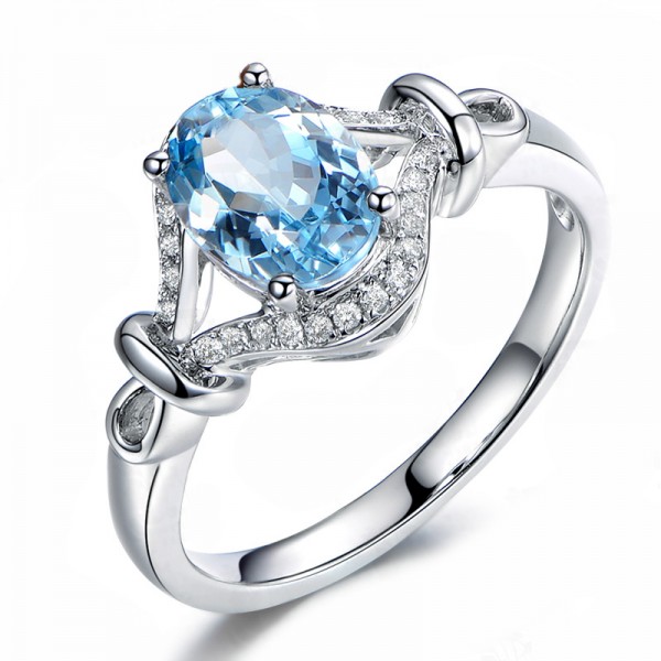 925 Sterling Silver Plated Platinum Blue Topaz Ring For Women