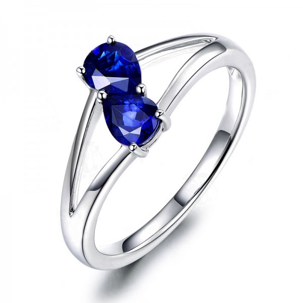 Simple Two Blue Stone Sterling Silver Promise Ring