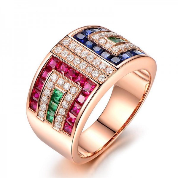 Multi Colors Micro-inlay Diamonds Rose Gold 925 Sterling Silver Promise Ring