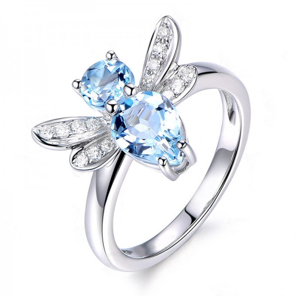 Topaz Blue Diamond 925 Sterling Silver Wedding/Promise Ring