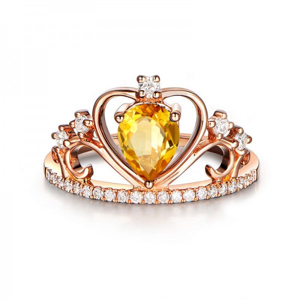 Rose Gold Yellow Crystal 925 Sterling Silver Wedding/Promise Ring 