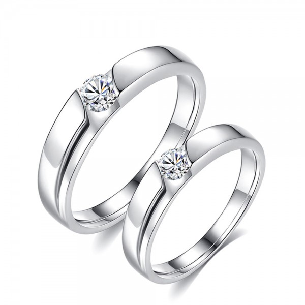 925 Silver Ring For Couples Inlaid Cubic Zirconia Simple and Fashion Style Eletropalting Platinum