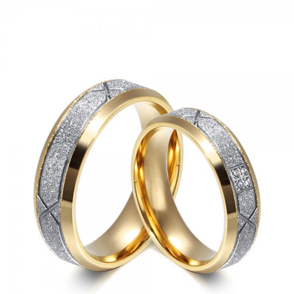 Stainless Steel Silvery and Golden Ring For Couples Inlaid Cubic Zirconia Liberality and Vogue Style