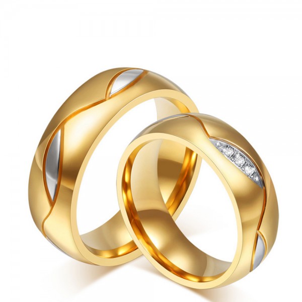 Titanium Golden Ring For Couples Inlaid Cubic Zirconia Gold-plating Luxury and Fashion Style