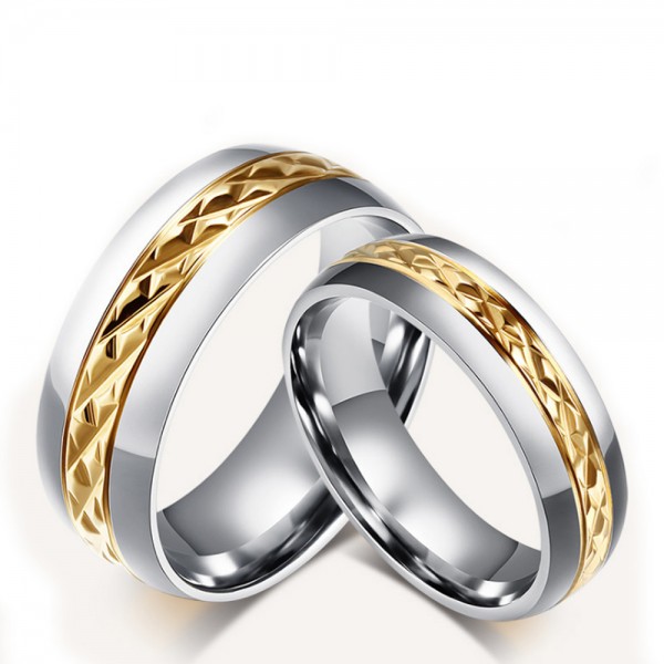 Titanim Silvery Ring For Couples Gold-plating Weaving Pattern Luxury and Fashion