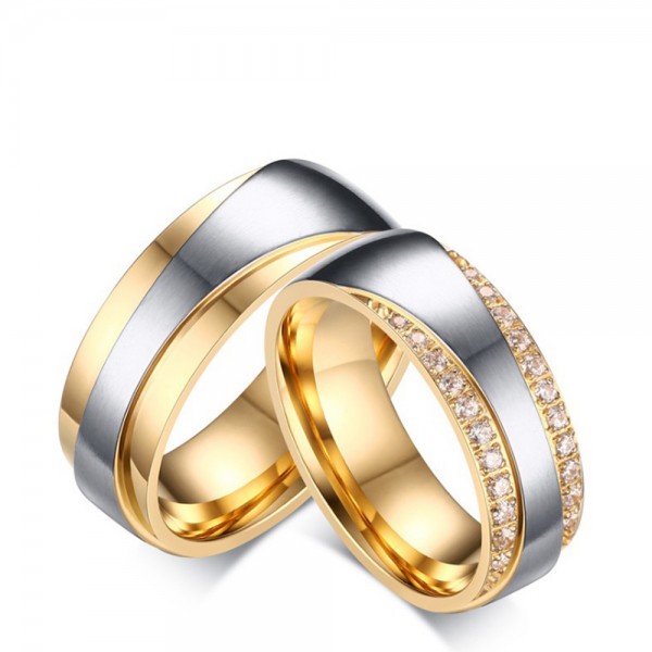Stainless Steel Silvery Ring For Couples Inlaid Cubic Zirconia Gold-plating Craft Luxury and Liberality