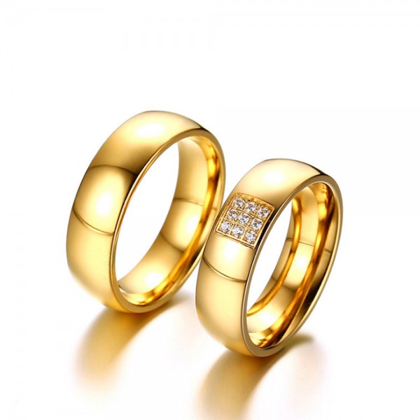 Stainless Steel Golden Ring For Couples Inlaid Cubic Zirconia Luxury and Fashion Polish Craft