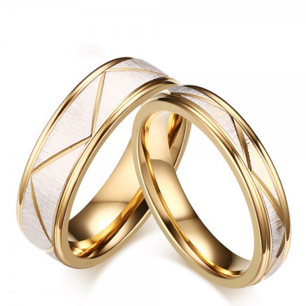 Titanium Silvery and Golden Ring For Couples Fluted Design Liberality and Fashion Brushed and Polish Craft