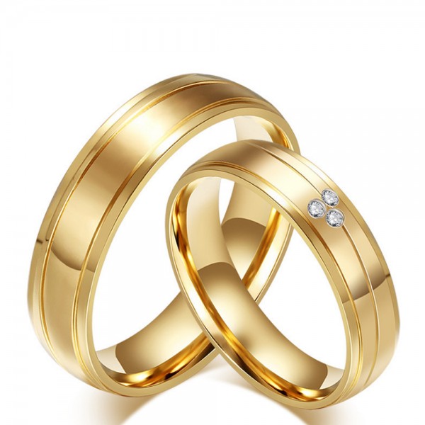 Titanium Golden Ring For Couples Luxury and Liberality Inlaid Cubic Inner Arc Deisgn Zirconia Fluted and Polish Craft