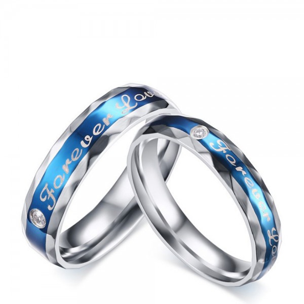 Titanium Blue Ring For Couples Forever Love Engraved Cutting Surface Simple and Fashion
