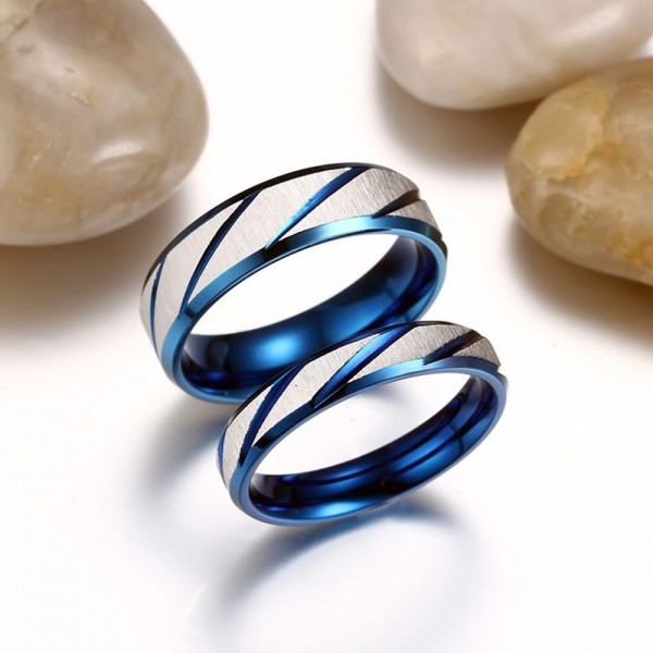 Titanium Blue Ring For Couples Liberality and Fashion Fluted Craft ...