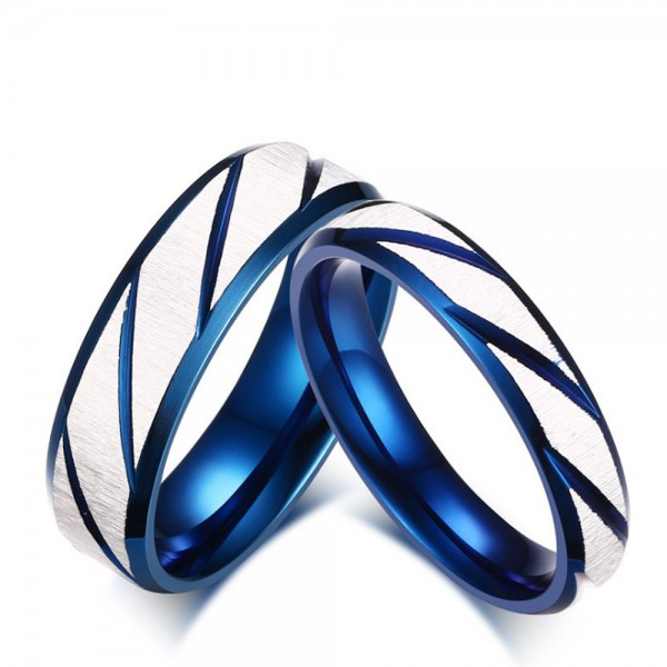 Titanium Blue Ring For Couples Liberality and Fashion Fluted Craft Inner Arc Design