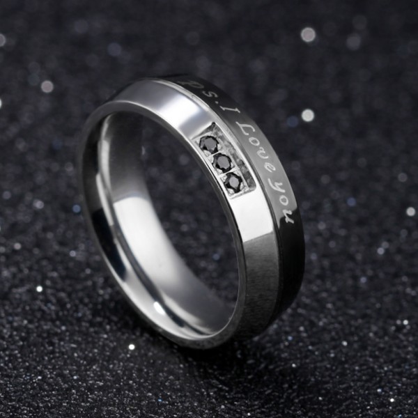 Titanium Silvery Ring For Couples Inlaid Cubic Zirconia Electroplating ...