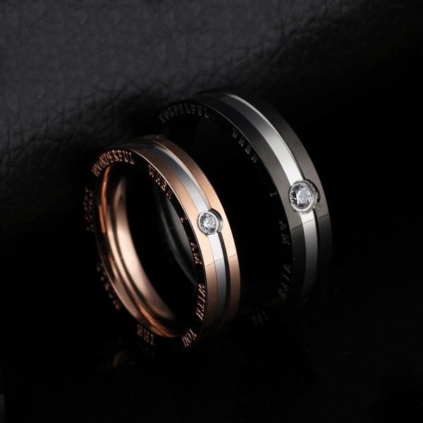 Titanium Black and Rose Gold Ring For Couples Inlaid Cubic Zirconia Simple and Fashion Style 
