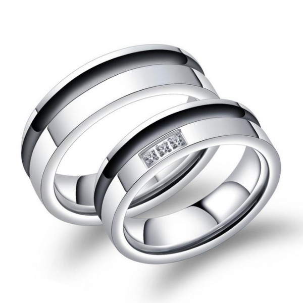Titanium Silvery Ring For Couples Inlaid Cubic Zirconia Simple and Fashion Style Inner Arc Design Comfortable to Wear