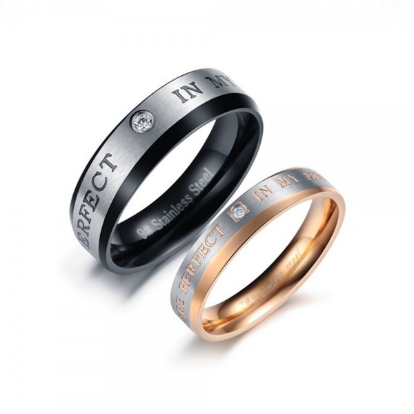 Titanium Black and Rose Gold Ring For Couples Inlaid Cubic Zirconia Simple and Fashion You Are Perfect In My Mind Engraved