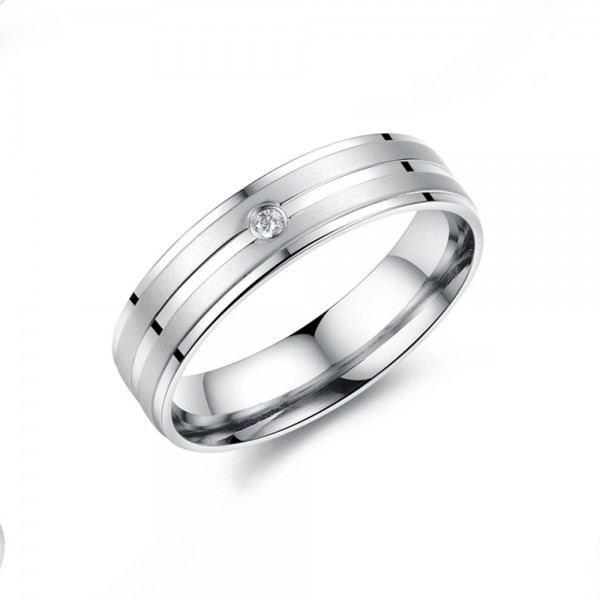 Titanium Silvery Ring For Couples Inlaid Cubic Zirconia Liberality and Fashion Style Inner Arc Design Comfortable to Wear