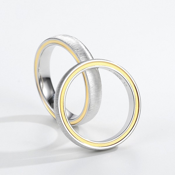 S925 Sterling Silver Rings For Couples Plating 24K Gold Luxury and Fashion Brushed Craft