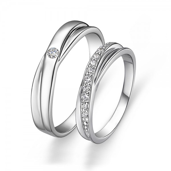 Sterling Silver Cubic Zirconia White Sapphire Silver Couple Rings Luxury and Original Design