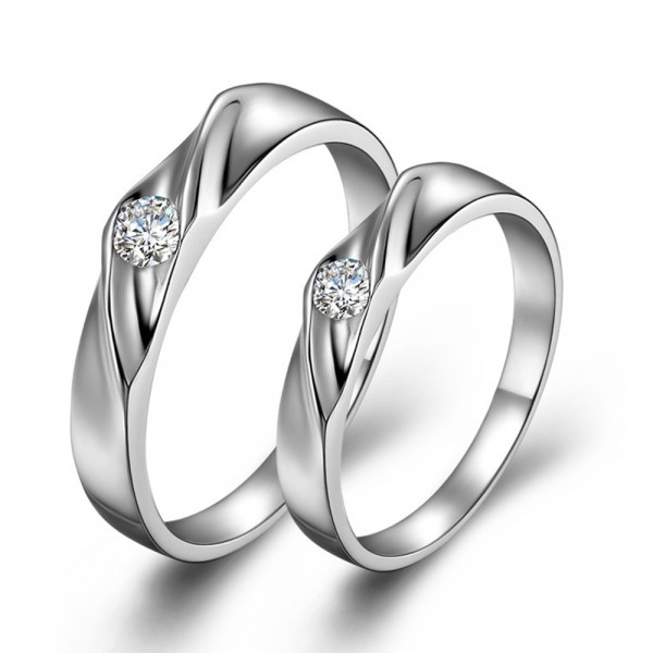 S925 Sterling Silver Cubic Zirconia White Sapphire Silver Rings For Couples Simple and Fashion