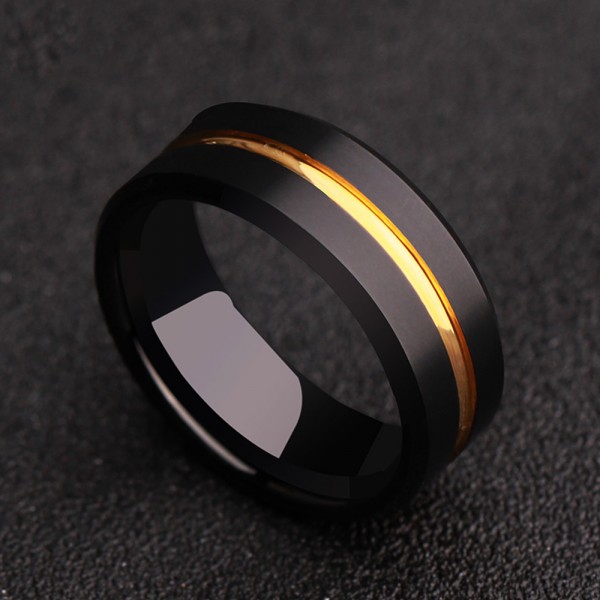 Black Tungsten Men's Ring Gold-plating Craft Fluted Design Fashion Style