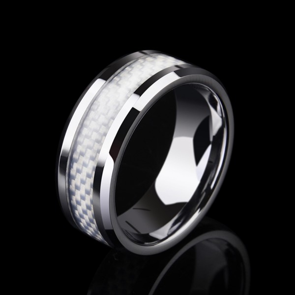 Tungsten White  Men's Ring Inlaid Carbon Fibre Punk and Rock Style 