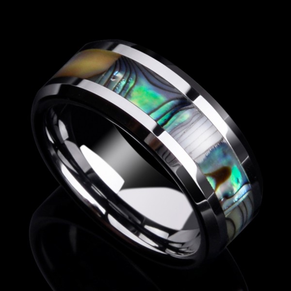 Tungsten Men's Ring Shell Design Colorful Texture Fashion Style 