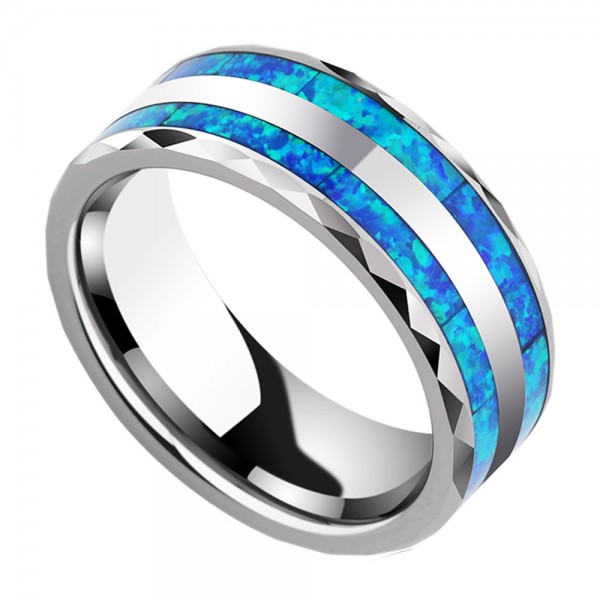 Luxury Tungsten Men's Ring Opal Inlaid Noble and Vogue Jewelry