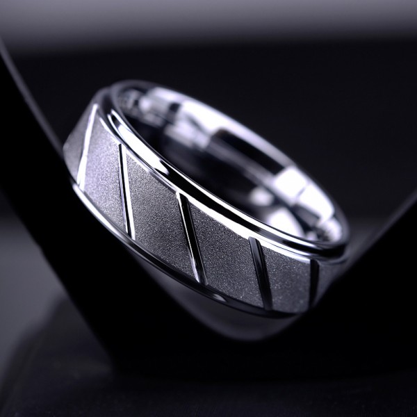 Tungsten Men's Ring Semi-glossy Silvery Dull Polish Design Simple and Vogue Style