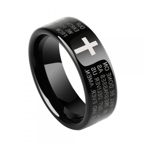 Tungsten Men's Black Ring Original the Bible Idea Vogue Style Polish Craft