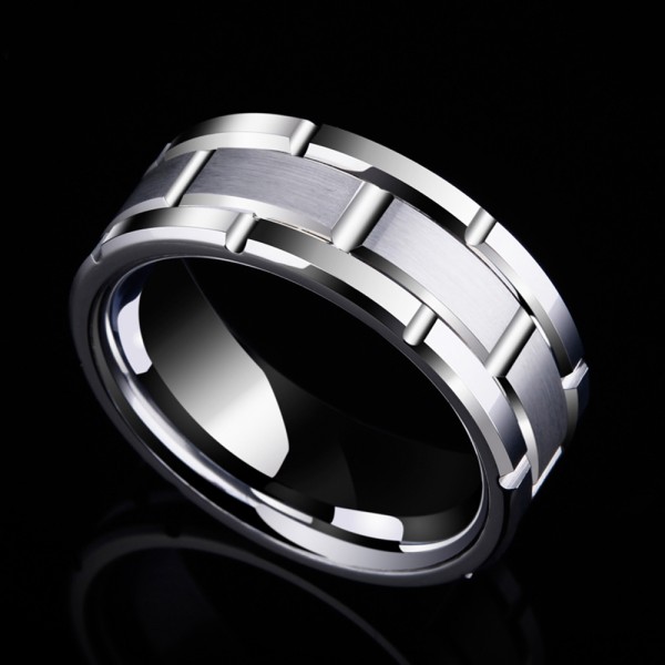 Tungsten Men's Silvery Ring Cool and Tough Style Fluted Craft Glossy