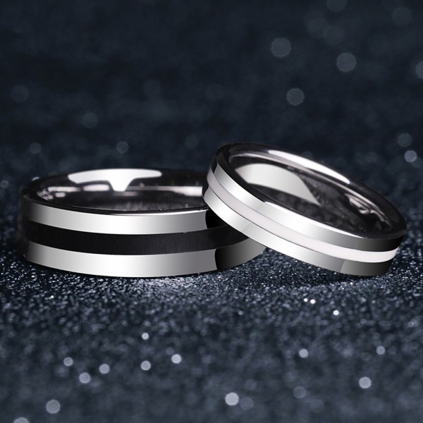Tungsten Couple Rings Simple Design Vogue Style Black White Silvery Inlaid Silica Gel Strength and Tenderness