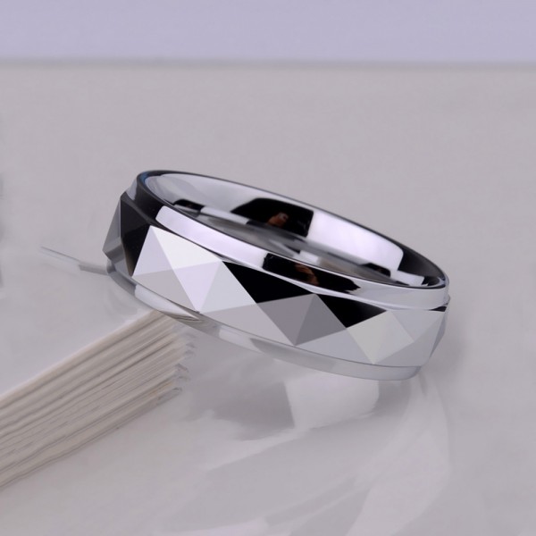Tungsten Couple Silvery Rings Geometric Figure Design Metallic Chic Style Cool and Vogue