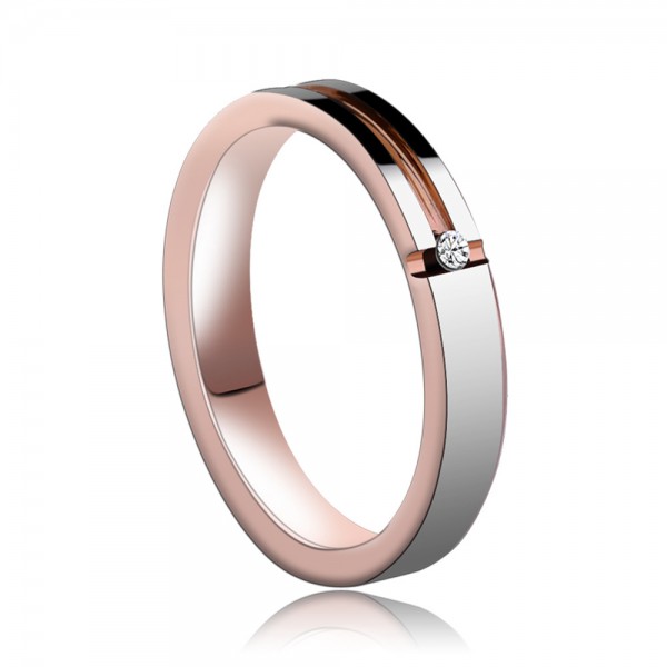 Tungsten Men's Silvery and Rose Gold Ring Shooting Star Idea Simple and Vogue Style Cubic Zirconia Inlaid Craft
