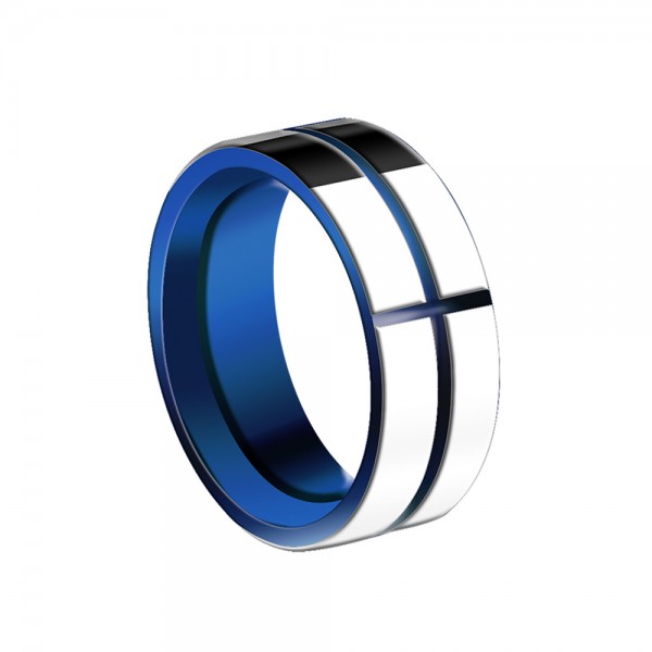 Tungsten Men's Ring Navy Blue Cross-Carving Pattern Simple and Fashion Style Polish Craft