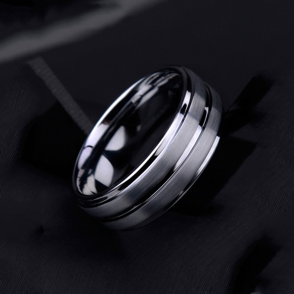 Tungsten Men's Silvery Ring Simple and Fashion Style Dull Polish and Fluted Design 